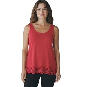 Coldwater Creek Red Lace Trim Tank Top M Cotton Stretch